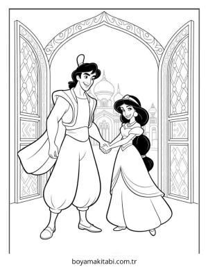 Aladdin boyama sayfası – el becerilerini geliştirir, boyama çalışması