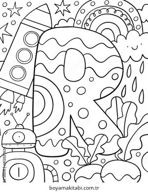 Alfabe boyama sayfası – sanatsal çalışma, çocuklar için