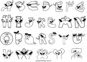 Alfabe boyama sayfası – keyifli zaman, renkli çizimler