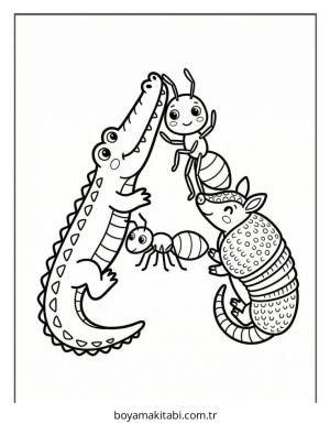 Alfabe boyama sayfası – sevimli karakter, sanatsal çalışma