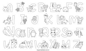 Alfabe boyama sayfası – PDF indir, sevimli karakter