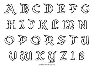 Alfabe boyama sayfası – renkli çizimler, okul öncesi