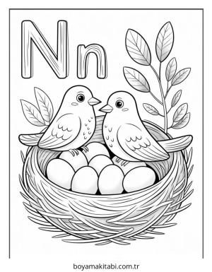 Alfabe boyama sayfası – sevimli karakter, sanatsal çalışma