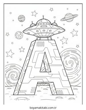 Alfabe boyama sayfası – çizgi film temalı, basit çizim