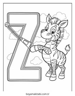 Alfabe boyama sayfası – sevimli karakter, sanatsal çalışma