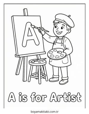 Alfabe boyama sayfası – çizgi film temalı, basit çizim