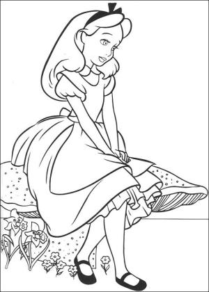 Alice Harikalar Diyarında boyama sayfası,  coloring page, Alice Mantarın Üzerinde Oturuyor, 