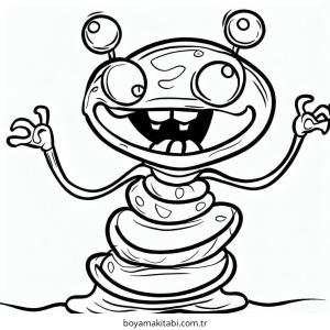 Alien boyama sayfası – çizgi film temalı, basit çizim