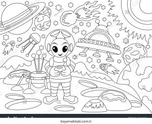 Alien boyama sayfası – sevimli karakter, sanatsal çalışma