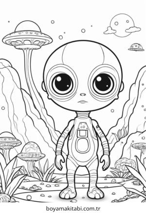 Alien boyama sayfası – eğlenceli etkinlik, el becerilerini geliştirir