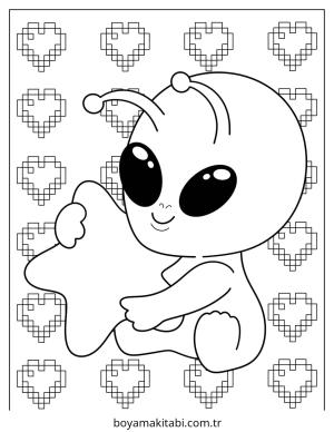 Alien boyama sayfası – kolay boyama, eğitici aktivite