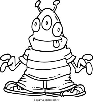 Alien boyama sayfası – basit çizim, kolay boyama