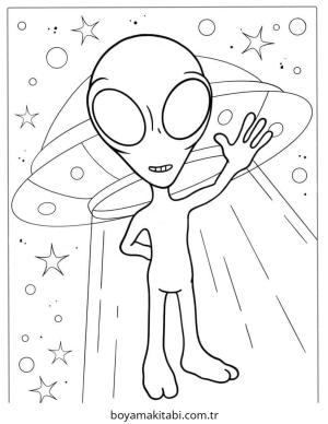 Alien boyama sayfası – basit çizim, kolay boyama