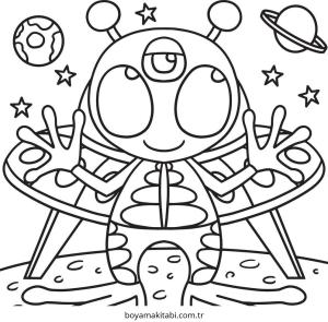 Alien boyama sayfası – renkli çizimler, okul öncesi