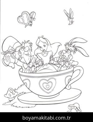 Alis Harikalar Diyarında boyama sayfası – boyama çalışması, yaratıcılığı geliştirir