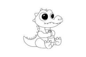 Alligator boyama sayfası,  coloring page, Chibi Timsah Oturan, 