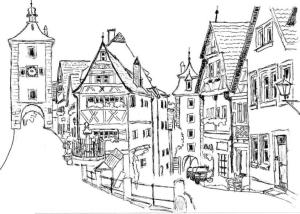 Almanya boyama sayfası,  coloring page, Almanya Rothenburg’da bir şehir., 