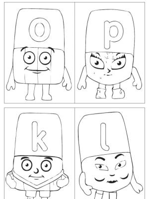 Alphablocks boyama sayfası,  coloring page, Dört Alphablocks O, P, K, L, 