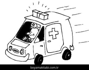 Ambulans boyama sayfası – PDF indir, sevimli karakter