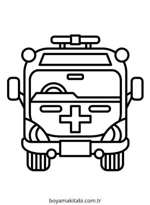 Ambulans boyama sayfası – çizgi film temalı, basit çizim