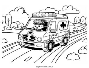 Ambulans boyama sayfası – yaratıcılığı geliştirir, keyifli zaman