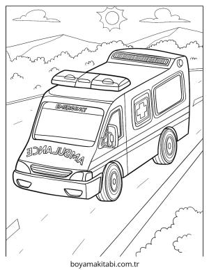 Ambulans boyama sayfası – kolay boyama, eğitici aktivite