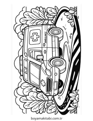 Ambulans boyama sayfası – çocuk aktivitesi, PDF indir