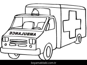 Ambulans boyama sayfası – PDF indir, sevimli karakter