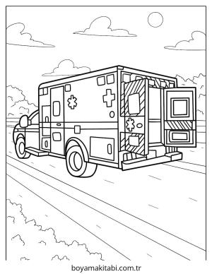 Ambulans boyama sayfası – sanatsal çalışma, çocuklar için
