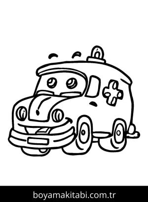 Ambulans boyama sayfası – sevimli karakter, sanatsal çalışma