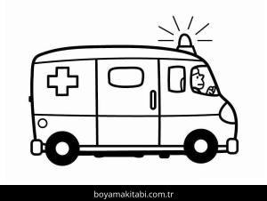Ambulans boyama sayfası – renkli çizimler, okul öncesi
