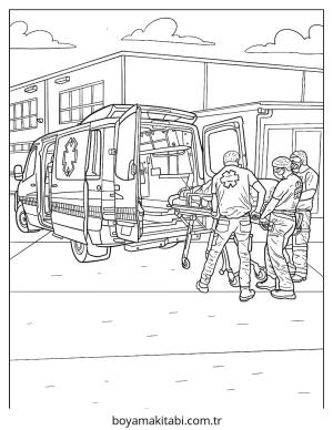 Ambulans boyama sayfası – keyifli zaman, renkli çizimler