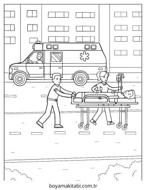 Ambulans boyama sayfası – yaratıcılığı geliştirir, keyifli zaman