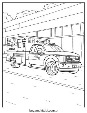 Ambulans boyama sayfası – sevimli karakter, sanatsal çalışma