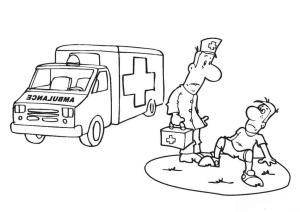 Ambulans boyama sayfası,  coloring page, Ambulans ve İki Kişi, 