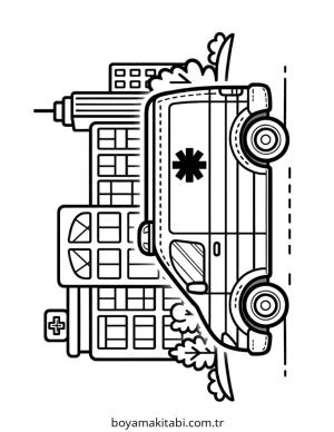 Ambulans boyama sayfası – çocuklar için, çizgi film temalı