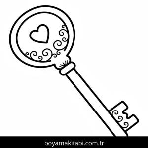 Anahtar boyama sayfası – çizgi film temalı, basit çizim