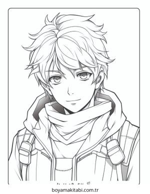 Anime Boy boyama sayfası – çocuklar için, çizgi film temalı