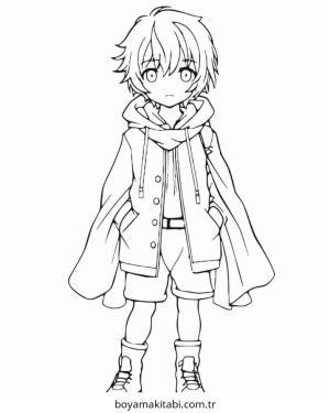Anime Boy boyama sayfası – sanatsal çalışma, çocuklar için