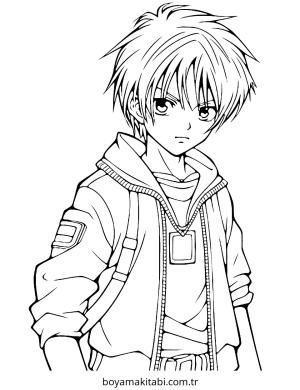 Anime Boy boyama sayfası – kolay boyama, eğitici aktivite
