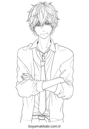 Anime Boy boyama sayfası – sevimli karakter, sanatsal çalışma