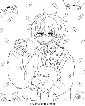 Anime Boy boyama sayfası – keyifli zaman, renkli çizimler