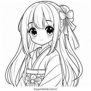 Anime Girl boyama sayfası – sevimli karakter, sanatsal çalışma