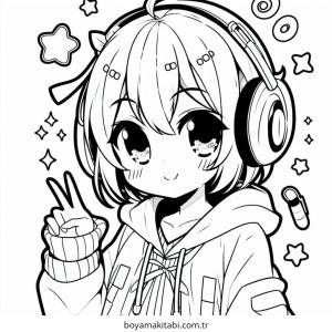 Anime Girl boyama sayfası – renkli çizimler, okul öncesi