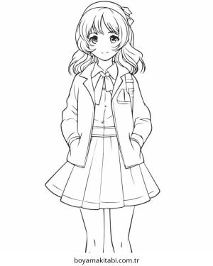 Anime Girl boyama sayfası – sevimli karakter, sanatsal çalışma