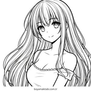Anime Girl boyama sayfası – çizgi film temalı, basit çizim