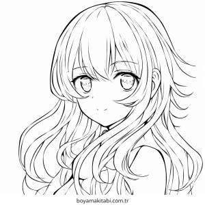 Anime Girl boyama sayfası – basit çizim, kolay boyama