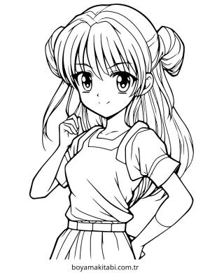 Anime Girl boyama sayfası – el becerilerini geliştirir, boyama çalışması