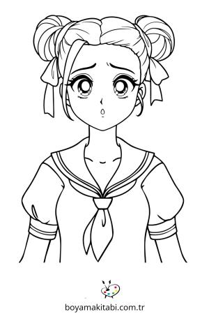Anime Girl boyama sayfası – yaratıcılık, eğlenceli etkinlik