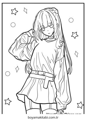 Anime Girl boyama sayfası – keyifli zaman, renkli çizimler